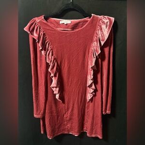 Velvet Long Sleeve Dress in Deep Red